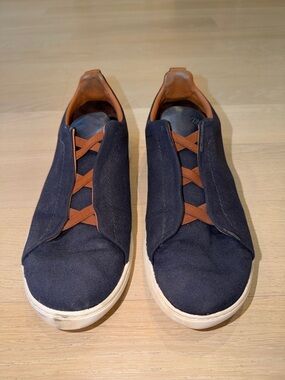 Ermenegildo Zegna Navy Fabric Triple Stitch Sneakers
